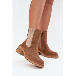Moteriški šiltinti chelsea batai ant bloko kulno tamsiai smėliniai Zoralia 201418