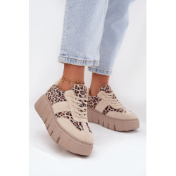 Veltinio aptraukti moteriški sneakers ant masyvios platformos Vinceza 66841 Leopardas smėlio 201446