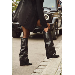 Šildomos moterų batai su apversta švarku ant kulno ekologiškas zomšas juodas Elivira 201454