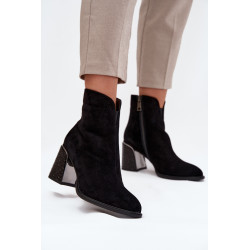 Aksominiai moteriški auliniai batai su blokiniu kulnu su reljefu Vinceza 66801 juodi 201457
