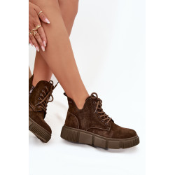 Aksominiai Žemos Moterų Auliniai Batai Ant Platformos Big Star SS274595 Ruda 201491