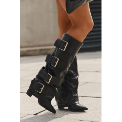 Moteriški aukštakulniai batai su apversta viršutine dalimi ir auksinėmis sagtimis Juodi Isavelle 201499