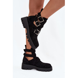 Moteriški auliniai batai su juostelėmis ir sidabrinėmis spaustukais Juodi Helisse 201505