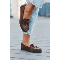 Papuoštos moteriškos mokasinai iš ekologiškos zomšos rudi Prissine 201508