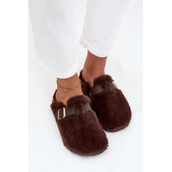 Aksominės moteriškos šlepetės ant platformos su dirželiu ir sagtimi rudos Noraline 201515