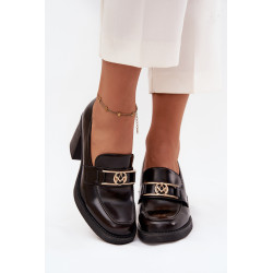 Moterų žemakulniai su kulnu su auksiniu detaliu šokoladinis Privelle 201565