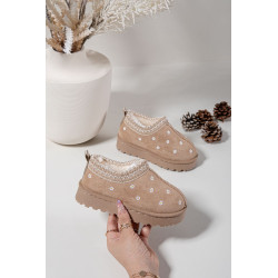 Vaikų žieminiai batai su gėlėmis iškloti kailiu smėlio Palina 201586
