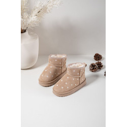 Vaikų žieminiai batai dekoruoti gėlėmis smėlio spalvos Gracina 201589