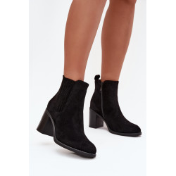 Šiltos moteriškos aulinukai su blokiniu kulnu juodi Brevina 201602