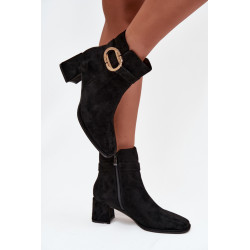 Moteriški auliniai batai su kulnu su auksine sagtimi juodi Calissa 201608