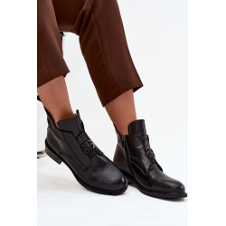 Šiltos Odinės Moteriškos Batai Su Dekoratyviniu Detaliu Juodi Briselda 201626