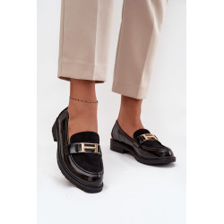 Lakuoti moteriški mokasinai su auksiniu detalė S.Barski HY52-545 Juodi 201632