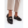 Lakuoti moteriški mokasinai su auksiniu detalė S.Barski HY52-545 Juodi | Mokasinai moterims | jai24.lt