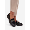 Lakuoti moteriški mokasinai su auksiniu detalė S.Barski HY52-545 Juodi | Mokasinai moterims | jai24.lt