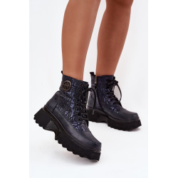 Odos moterų platforminiai batai su užrašais ir dekoratyviniu detaliu Artiker 57C2271 tamsiai mėlyna 201639