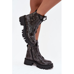 Oda lakuoti moteriški batai su dekoracija izoliacija Artiker 57C2081 grafitas 201640