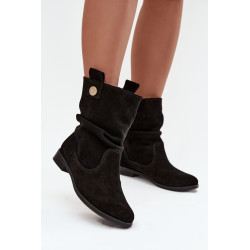 Odos zomšos moteriški auliniai batai su raukšlėmis izoliacija Zazoo 4210 Juodi 201683