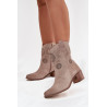 Velveto odos moteriški aulinukai su perforacijomis ant kulno Zazoo 3844 Smėlio | Auliniai batai moterims | jai24.lt