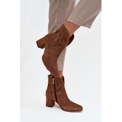 Aksomo perforuotos moteriškos auliniai batai ant kulno Zazoo 3647 rudi 201701