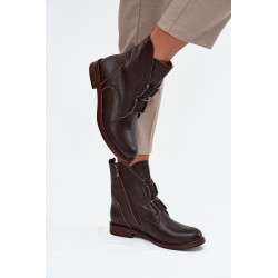 Moteriški batai iš natūralios odos su plokščiomis kulkšnies batai Zazoo 3842 šokoladiniai 201702