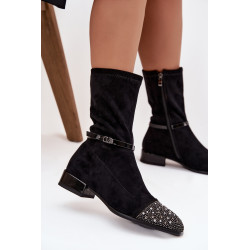 Moters žemo kulno auliniai batai su papuošimu ir diržu D&A MR52-165 Juodi 201737