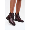 Lakuotos odinės moteriškos aulinės su bloku D&A LZ52-954 Burgundy | Auliniai batai moterims | jai24.lt
