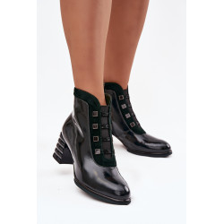 Lakuotos moteriškos aulinės iš natūralios odos ant kulno DACR52696 tamsiai žalia 201742