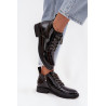 Odos lakuotos moteriškos aulinukai su dekoratyviniu raišteliu D&A MR52-124 Juodi | Auliniai batai moterims | jai24.lt