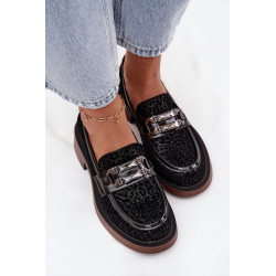 Aksomo moteriški mokasinai su papuošalu D&A MR52-176 Juodi 201744