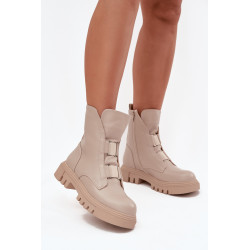 Fleece pamušalu moteriški darbiniai batai su užtrauktuku Eco Leather Light Beige Mailyra 201803