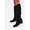 Moteriški Kelnės Viščiukai Su Kulniukais Iš Eko Suede Juodi Esmira | Ilgaauliai batai | jai24.lt