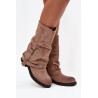 Moteriški auliniai batai su apversta viršutine dalimi iki puskojo ir sagtis Khaki Minelle | Ilgaauliai batai | jai24.lt