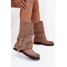 Moteriški auliniai batai su apversta viršutine dalimi iki puskojo ir sagtis Khaki Minelle | Ilgaauliai batai | jai24.lt