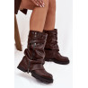 Moteriški auliniai batai su apsukta viršutine dalimi iki pusę blauzdos su diržu šokoladinė Darisa | Ilgaauliai batai | jai24.lt