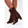 Šiltos moteriškos aulinukai su kulnu su dekoratyvine juosta šokolado Luvielle | Auliniai batai moterims | jai24.lt