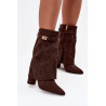 Šiltos moteriškos aulinukai su kulnu su dekoratyvine juosta šokolado Luvielle | Auliniai batai moterims | jai24.lt