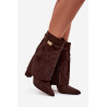 Šiltos moteriškos aulinukai su kulnu su dekoratyvine juosta šokolado Luvielle | Auliniai batai moterims | jai24.lt