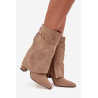 Šiltos moteriškos aulinukai su kulnu su dekoratyvine juosta šokolado Luvielle | Auliniai batai moterims | jai24.lt