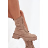 Moteriški Workery batai su dekoratyviniu elementu Izoliuotos smėlio spalvos Kalindra | Auliniai batai moterims | jai24.lt