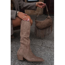 Eko zomšiniu kovbojų batai moterims su kulnu smėlio Jenaya 201845