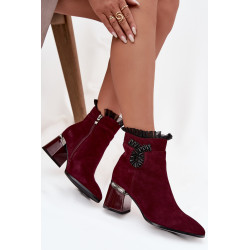 Aksominės odinės moteriškos kulniukų auliniai batai su dekoratyvu su izoliacija D&A MR52-127 Bordo 201848