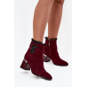 Aksominės odinės moteriškos kulniukų auliniai batai su dekoratyvu su izoliacija D&A MR52-127 Bordo