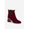 Aksominės odinės moteriškos kulniukų auliniai batai su dekoratyvu su izoliacija D&A MR52-127 Bordo