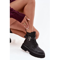 Odos moteriški darbo batai su izoliacija su dekoratyviniu segtuku D&A MK52-032 Juodi 201862