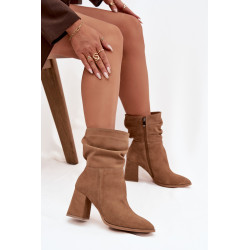 Natūralaus zomšo auliniai batai su šiluma pamušalu su kulnu su raukšlių Zazoo 4216 smėlio 201863