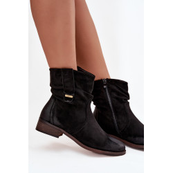 Moteriški auliniai batai su žemu kulnu su raukšlėmis šilti juodi Gracia 201874