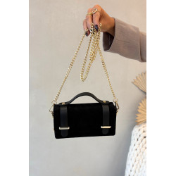 Natūralios Odos Suede Rankinė Su Grandine Juoda Nivra 201887