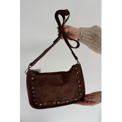 Odos zomšos rankinė papuošta rhinestones šokolado Savra 201890