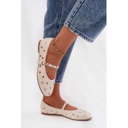 Moteriški baleto bateliai su dirželiu ir sagtimi kreminiai Janelor 201942