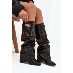 Moteriški Batai Su Kulnu Su Pasukta Šlaunimi Ir Auksiniu Dekoru Juodi Diorna 201947